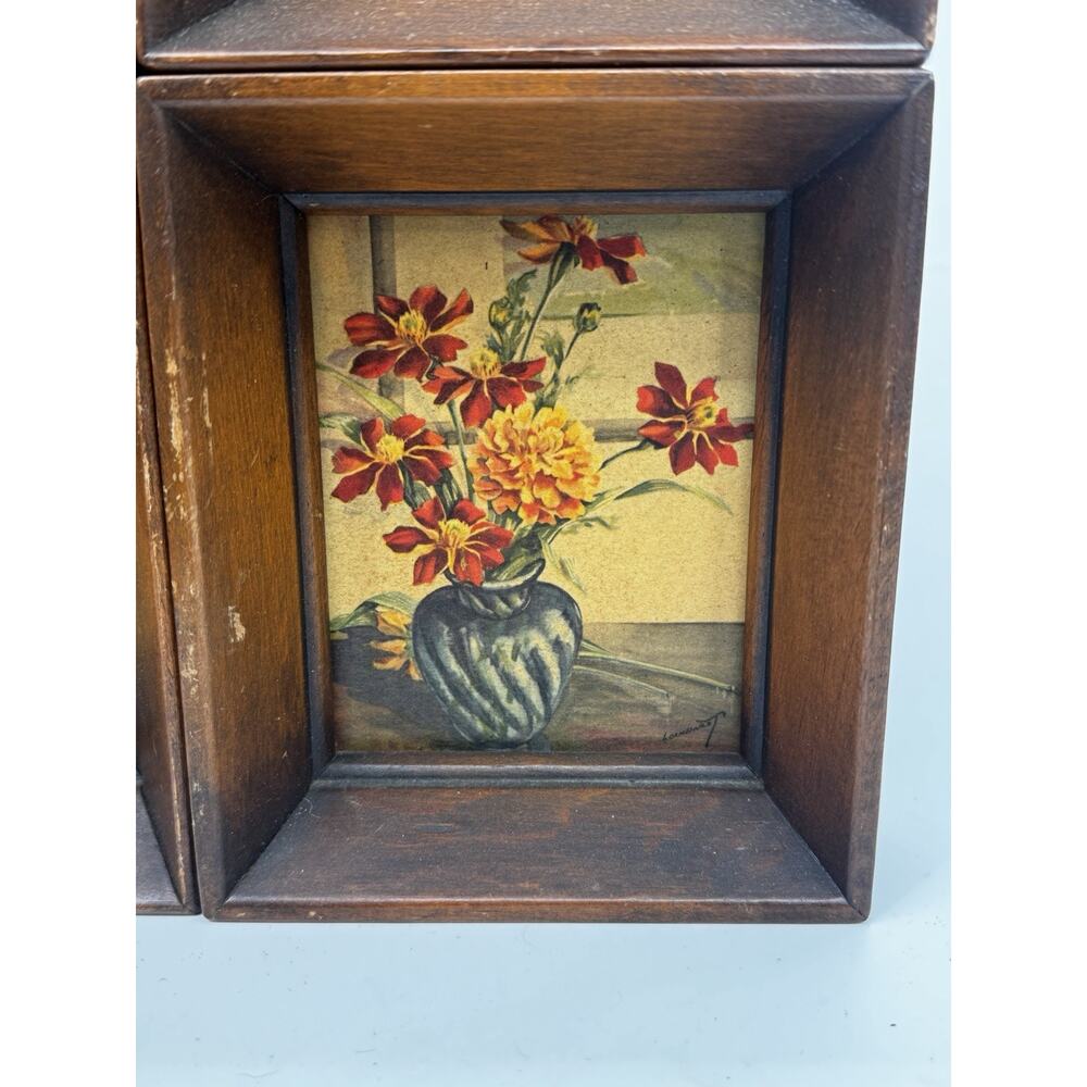Lockhardt Floral Prints Vintage Wooden Framed Set of 4 Small Artworks 5x6 Each - Picture 6 of 10